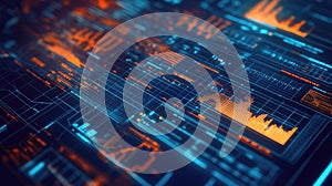 Digital interface displaying big data analytics and technology processing