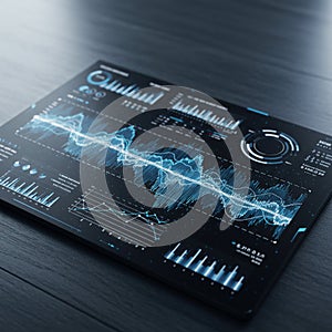 A digital interface displaying complex data visualizations, including line graphs, bar