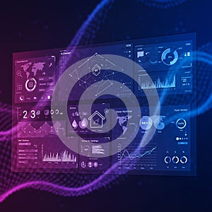 Digital interface displaying data analytics and visualizations on a dashboard. Includes