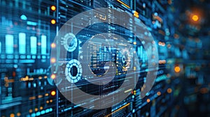 Futuristic Digital Interface with Data Visualization for Technological Advancement and Innovation