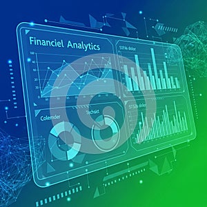 Digital interface displaying financial analytics with graphs and