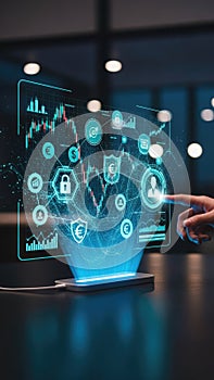 Digital interface displaying financial data and security features