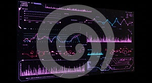 A digital interface displaying a futuristic dashboard with multiple data visualizations.