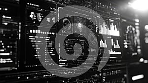 Digital interface displaying futuristic data and business analytics