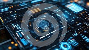 Digital interface displaying futuristic data and cyber information