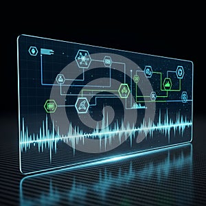 A digital interface displaying a futuristic data visualization