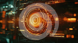 Digital interface displaying glowing circular hud and streaming data