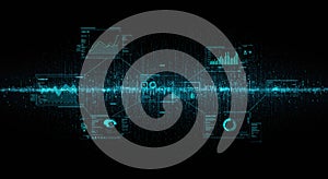 Digital interface displaying interconnected data visualizations against a dark