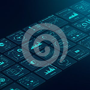 A digital interface displaying multiple data visualizations and charts in a grid layout.