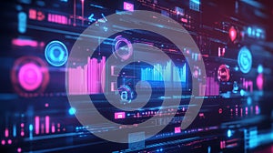 Digital interface displaying upward trending graphs and data visualizations, showcasing technology and analytics