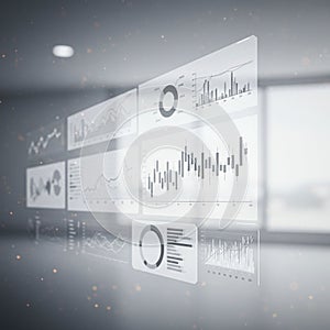 Digital interface displaying various analytical graphs and charts, including bar graphs,