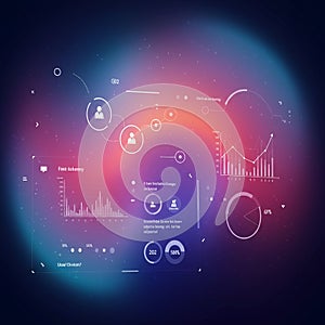 Digital interface displaying various data visualizations on a gradient background of