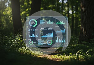 A digital interface displaying various data visualizations, including