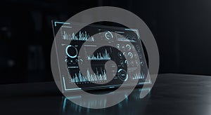 A digital interface displaying various data visualizations, including bar graphs, pie