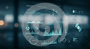 A digital interface displaying various data visualizations, including line graphs, bar