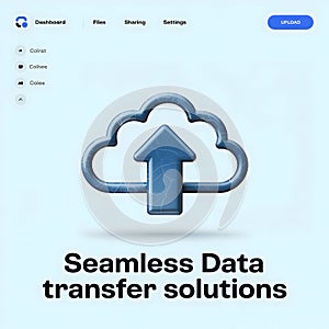 Blue cloud upload icon with text data transfer