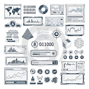 Digital interface elements isolated on white background