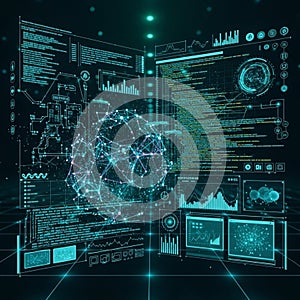 Digital interface featuring multiple transparent screens with