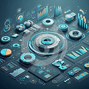 Futuristic Blue Tech Interface. Futuristic Data Dashboard UI â High-Tech Infographic Elements with Digital Analytics and Charts