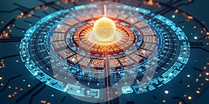 Futuristic Digital Interface with Glowing Core