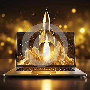 Digital interface on laptop activates orbital rocket