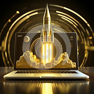 Digital interface on laptop activates orbital rocket