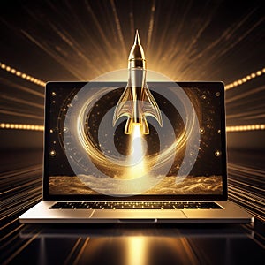 Digital interface on laptop activates orbital rocket