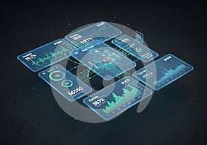 A digital interface with multiple floating