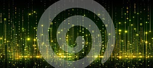 Digital interface pixelated data stream, binary code, encryption concept with glowing dots.