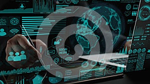 Digital Interface Showing Global Communication Network with Data Visualization and Analytics, Representing Technology