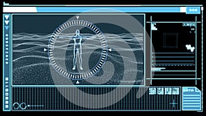 Digital interface showing revolving figure of man