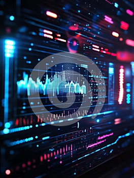 Futuristic interface displaying complex data and sound waves