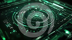 Digital interface visualizing data processing and cyber security