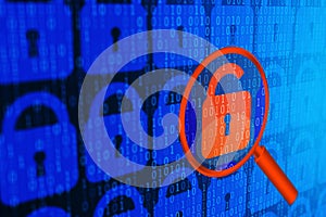 Digital internet data personal security concept blue background. Safe serfing www cyberspace