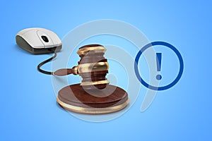 Digital internet law rendering concept with mouse and gavel connection