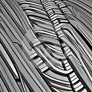 A digital interpretation of a tire tread, with textured and patterned shapes resembling the grooves of a tire2, Generative AI