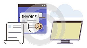 Digital Invoice Management Concept with Cloud Storage and Computer Interface