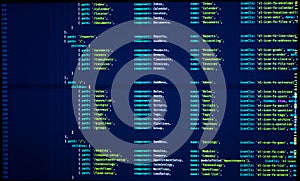Digital java code. Coding application by programmer developer. Web app code. Script on computer with source code. Programming code