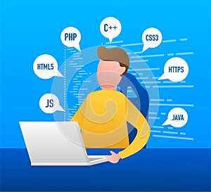 Digital java code text. Computer software coding vector concept. Programming coding script java, digital program code on