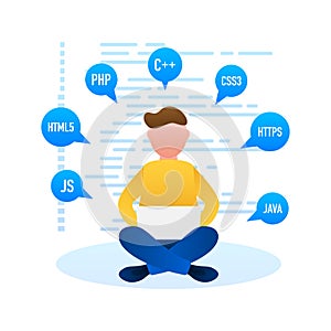 Digital java code text. Computer software coding vector concept. Programming coding script java, digital program code on