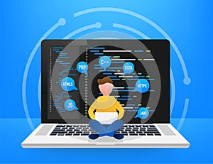 Digital java code text. Computer software coding vector concept. Programming coding script java, digital program code on