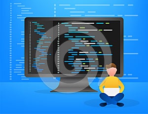 Digital java code text. Computer software coding vector concept. Programming coding script java, digital program code on