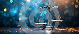 Digital Justice: Scales Balancing Law in Cyber Age. Concept Cybersecurity, Legal Technology, Data