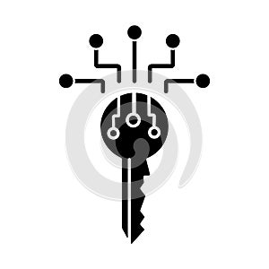 Digital key black glyph icon