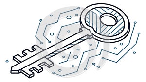 Digital key with circuit patterns, secure technology access, cyber security, vector design Generative AI