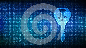 Digital key. Electronic key icon made with binary code. Cyber security and access background. Digital binary data and streaming