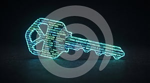 Digital key showing encrypted code for cybersecurity access