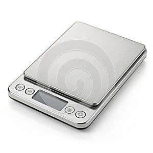 Digital kitchen scale with sleek surface on white background