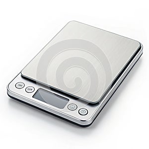 Digital kitchen scale with sleek surface on white background