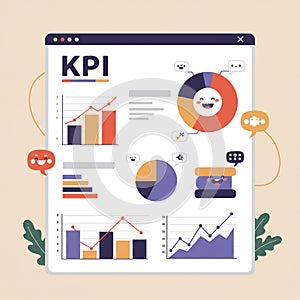 A digital KPI (Key Performance Indicator) dashboard displays various charts and
